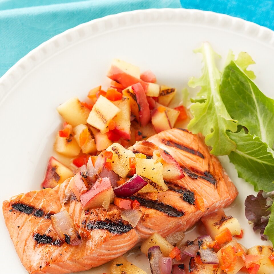 Grilled Salmon with Apple-Onion Relish